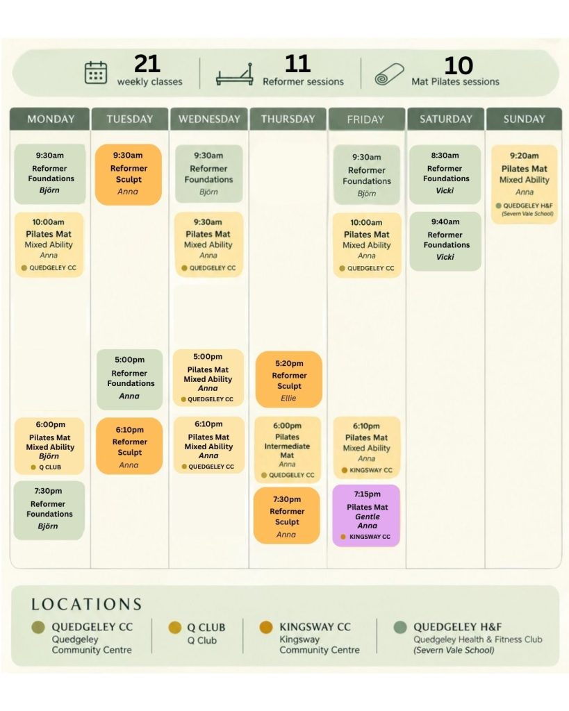 Pilates Flow Timetable Nov 2026